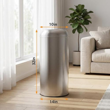 IDEALHOUSE Commercial Trash Can, Commercial Dome Lid Kitchen Trash can Round, Open Top Drop-in Trash can Kitchen Fast Disposal, Smudge Resistant Stainless Garbage can Easy Wipe, Silver TC03