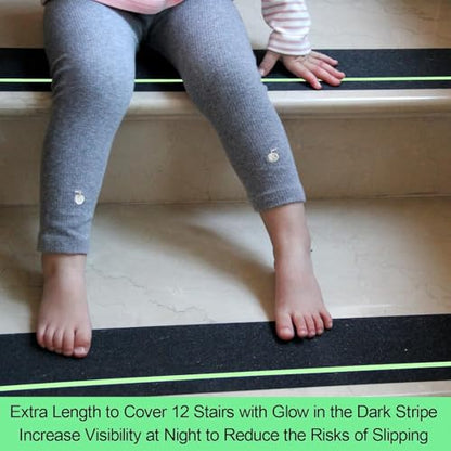 Outdoor Stair Treads Non-Slip 6" x 30" 12-Pack Waterproof Grip Tape Glow - color: Green, size: 6" x 30"