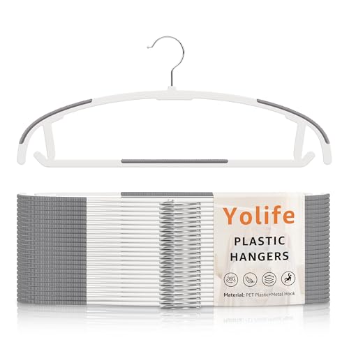 Yolife Plastic Clothes Hangers 10 Pack with Non-Slip Pads, 17.5" L × 8.3" H Heavy Duty Hanger with 360° Swivel Metal Hook, Slim Space Saving Hangers for Closet Organizer, White & Gray - color: White & Gray