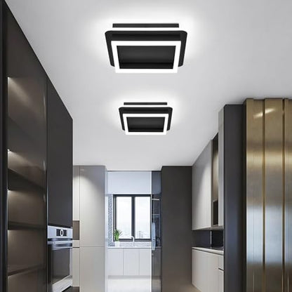 CANEOE Black Modern LED Ceiling Light, Square Flush Mount Ceiling Hallway Light Fxitures, 6000K Cold White Small Close to Ceilings Lamp for Bedroom Hallway Kitchen Balcony Cloakroom - color: All Black, size: 1 Pack