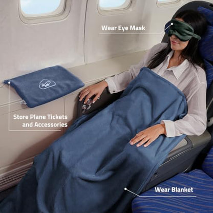 Travel Blanket, Airplane Blanket, Ultra-Soft, Warm & Lightweight, 65x40 in, Outdoor Blanket Essentials for Women, Men & Kids, Included Eye Mask, Luggage Sleeve & Backpack Clip Dusty Blue - color: Dusty Blue