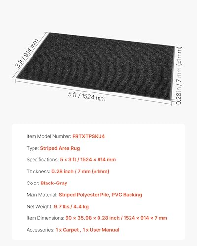 VEVOR Front Door Mat, 5 x 3 ft Commercial Floor Mat for Indoor and Outdoor, Stylish Striped Industrial Carpet with PVC Backing, Heavy Duty Washable Entry Rug for Hallway, Balcony, Garage, Grey - color: Black-grey Striped, size: 5 x 3 ft