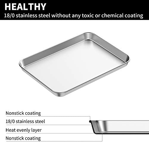 Baking Sheets 2 Pieces, Bastwe Stainless Steel Baking Pan Tray Cookie Sheet, Rectangle Size 9 X 7 X 1 inch, Healthy & Non Toxic, Rust Free & Mirror Finish, Easy Clean & Dishwasher Safe - size: 9 inch