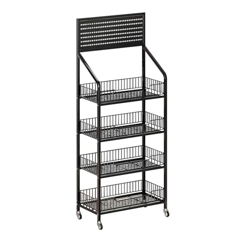 4 Tier Supermaket Snack Rack Display Stand, Free-Standing Black Retail Display Shelves with 12 Hooks & 4 Wheels, Large Metal Snack Shelf for Store Business - color: Black, size: 4-Tier – 55 1/8" H