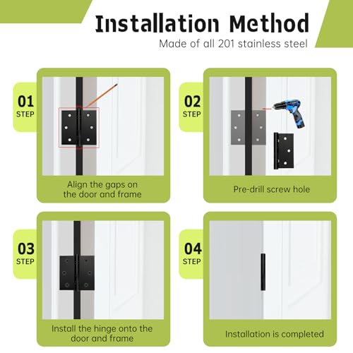 6 Pack Black Door Hinges 3 x 3 Inches, Stainless Steel Ball Bearing Hinges with Screws, Square Corner, Smooth and Quiet - size: 3x3inch - 6 Pack
