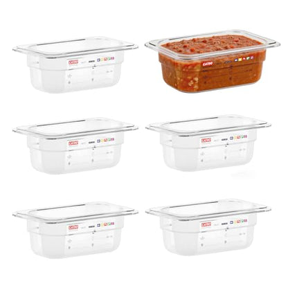 6-Pack 1/9 Size 2.5" Deep Polycarbonate Food Pans, NSF Commercial Clear Food Pan, Hotel Pan for Sauces, Condiments, Garnishes & Small Prep, Food-Grade, Label Area - color: 1/9 Size, size: 2.5" Deep