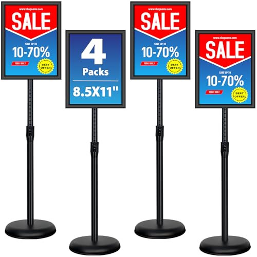 4 Pack Sign Holder Stands - 8.5 x11 inch Standing Sign Stand, Adjustable Poster Sign Holder Pedestal Floor Sign Stand, Aluminum Snap Open Frame for Vertical & Horizontal View Sign Stand, Black - color: Black, size: 8.5 x 11 inches (4 Pack)