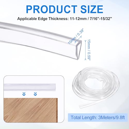 uxcell Clear Edge Trim 9.8Ft Silicone U Channel Edges Guards Fit 3/16"-1/4" - size: 9.8Ft x 3/8" x 9/16", Fits 3/16"-1/4"