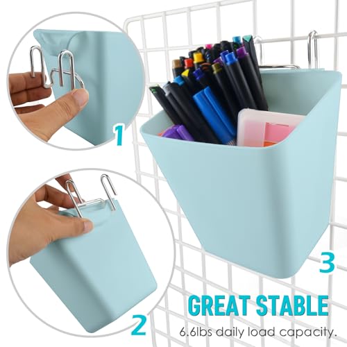 6Pack Blue Grid Wall Bins Hanging Cups with Back Hook, Gridwall Shelf Bins - color: Blue