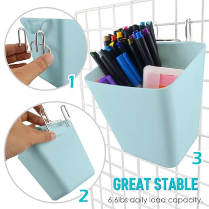6Pack Blue Grid Wall Bins Hanging Cups with Back Hook, Gridwall Shelf Bins - color: Blue