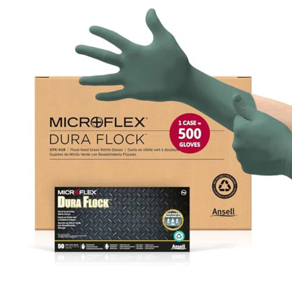 Ansell MICROFLEX Dura Flock DFK-608 Nitrile Gloves, Size L, Case of 500 - size: Large, style: Pack of 500