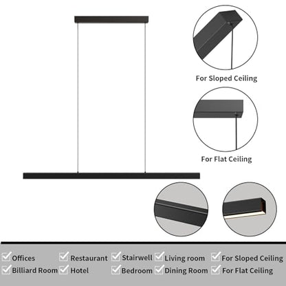 Modern Ceiling Pendant Light,57in LED Black Linear Ceiling Chandelier Light Dining Room,Living Room,Warm & Cool, Neutral Light,Aluminum Island Lighting Hanging Pendant Light for Kitchen - color: C-Black, size: 57 inch