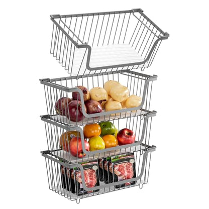 4 Pcs Stackable Wire Baskets,Pantry bin,14.57"L x 7.09"W x 5.12"H - color: 1-Gray