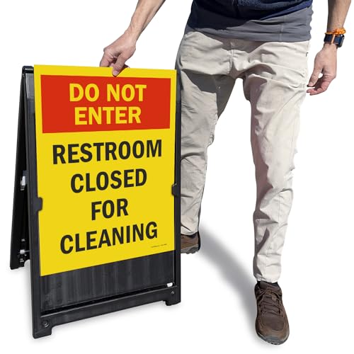SmartSign 24" x 18" Do Not Enter Restroom Closed For Cleaning Sidewalk Sign Kit, Two-Sided A-Frame, Plastic, USA Made, Yellow, Black and Red (1 A-Frame + 2 Sign Panels) - color: 18" x 24"