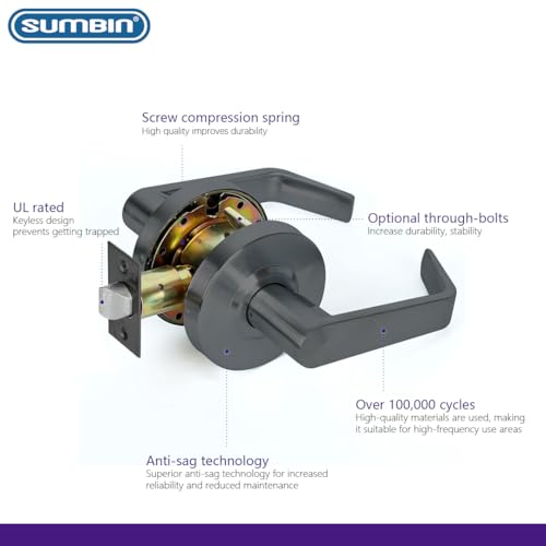 Ansi Grade 2 UL Fired Rated Commercial Heavy Duty Privacy Door Lever Lockset, ADA, Matt Black Finish - color: B400 Privacy RB