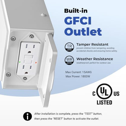 White Dusk to Dawn Outdoor Lighting with GFCI Outlet, Aluminum - color: White, size: D2D 1-Pack