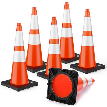 BATTIFE 28 Inch Traffic Safety Cones Orange with Weighted Base 6 Pcs 5.5LB