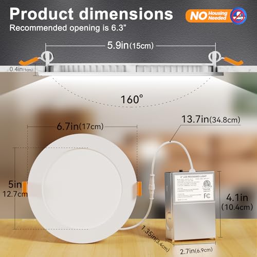 CHARKEE 36 Pack 6 Inch Ultra-Thin 5CCT LED Recessed Ceiling Light,Canless - color: ‎5000k/4000k/3500k/3000k/2700k - 5cct White, size: 6 inches 36 pack