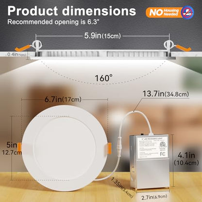 CHARKEE 36 Pack 6 Inch Ultra-Thin 5CCT LED Recessed Ceiling Light,Canless - color: ‎5000k/4000k/3500k/3000k/2700k - 5cct White, size: 6 inches 36 pack