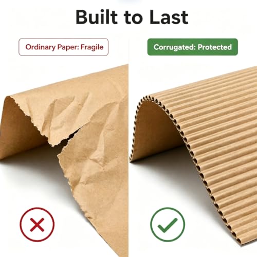 Corrugated Cardboard Roll, 24 x 400 Inches Single Face Brown cardboard Roll for Gardening, Packing & Floor Protection, Cardboard sheets for Moving, Crafts