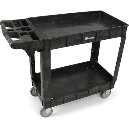 Simpli-Magic Rolling Utility Cart on Wheels, Heavy Duty with Ergonomic Handle, Deep Shelves for Garage, Warehouse, Workshop, 600-Pound Capacity, 40x33x17-Inch, Steel, Black