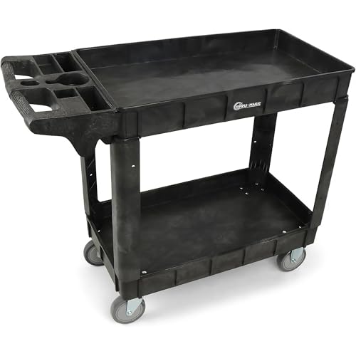 Simpli-Magic Rolling Utility Cart on Wheels, Heavy Duty with Ergonomic Handle, Deep Shelves for Garage, Warehouse, Workshop, 600-Pound Capacity, 40x33x17-Inch, Steel, Black