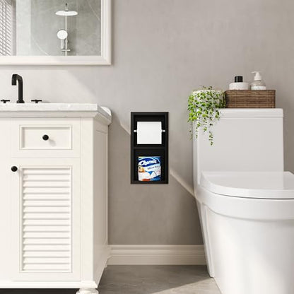 Qeke Recessed Toilet Paper Holder, Dual Rolls Tissue Toilet Holder, Black - color: Matte Black