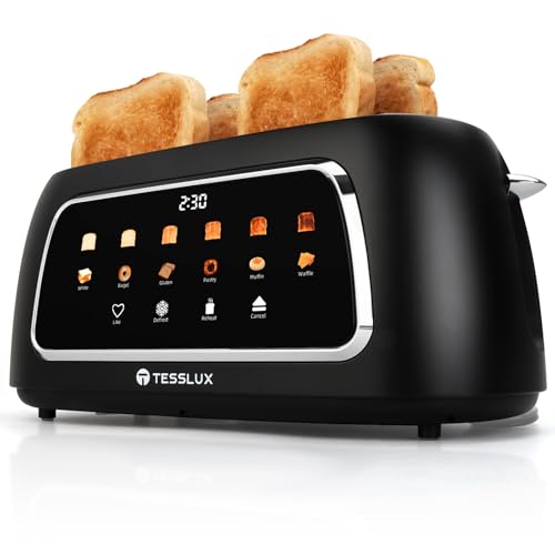 Tesslux 4 Slice Toaster, Touchscreen, 1.5" Long Wide Slot, 1300W, Black - color: Black