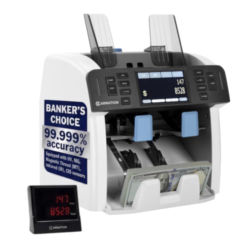 Carnation Money Counter Machine Cash Counting & Mixed Denomination Bill Counter, Portable Currency Detector, Counterfeit Bank Scanner, Dollar Sorter for Commercial, 1100 N/M, UV/MG/MT/IR/2CIS - size: CR1500