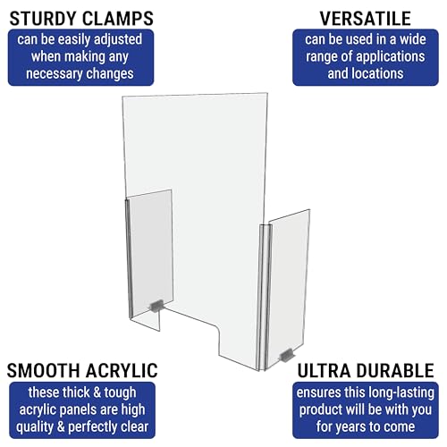30" x 42" Acrylic Shield Plexiglass Sneeze Guard Barrier w/Cutout Transaction Opening, for Counters, Tables, Checkouts, or Desks - Shields and Protects from Coughing and Sneezing - Made in USA