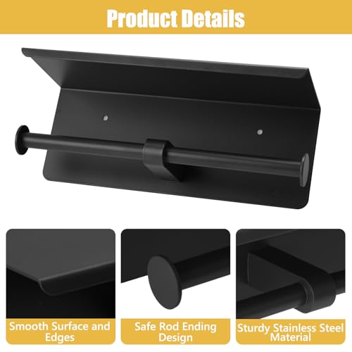 Double Toilet Paper Holder, Stainless Steel Tissue Paper Holder with Shelf Anti -Rust Toilet Paper Dispenser Wall Mounted for Bathroom (Black New) - color: Black New
