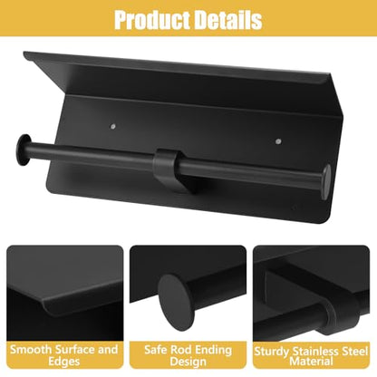 Double Toilet Paper Holder, Stainless Steel Tissue Paper Holder with Shelf Anti -Rust Toilet Paper Dispenser Wall Mounted for Bathroom (Black New) - color: Black New