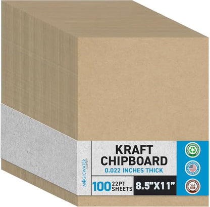MagicWater Chipboard Sheet - 8.5x11 inch - 22 pt - 0.022" Thick - 100 Pack - color: Kraft 100 Pack
