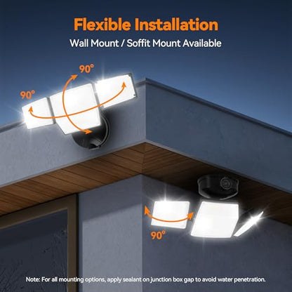 85W 10000LM Dusk to Dawn Outdoor Lighting, 4-Head Super Bright LED Flood Light, 5000K Daylight, IP65 Waterproof Hardwired Exterior Security Light for House Garage, Yard, Backyard (Black) - color: Black