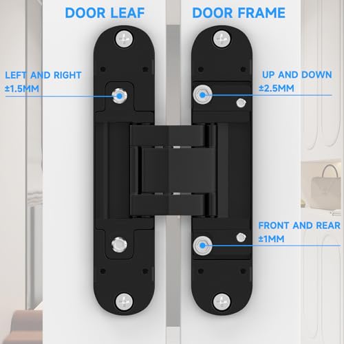 5.5" Hidden Door Hinge, 2 Pack 3-Way Adjustable 180°, Concealed Hinge Black - color: Black, size: 5.5 Inch