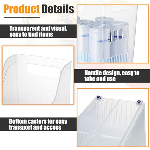 Qunclay 6 Plastic Freezer Organizer Bins with Wheel Set Clear Tall Narrow Kitchen Pantry Organizer Snack Storage Containers for Office Refrigerator(10 x 13.3 x 5.5 Inches) - size: 10 x 13.3 x 5.5 inches