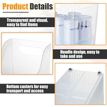 Qunclay 6 Plastic Freezer Organizer Bins with Wheel Set Clear Tall Narrow Kitchen Pantry Organizer Snack Storage Containers for Office Refrigerator(10 x 13.3 x 5.5 Inches) - size: 10 x 13.3 x 5.5 inches