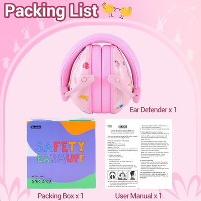 Dr.meter 27SNR Noise Cancelling Headphones for Kids Adults Ear Protection - color: Print Pink