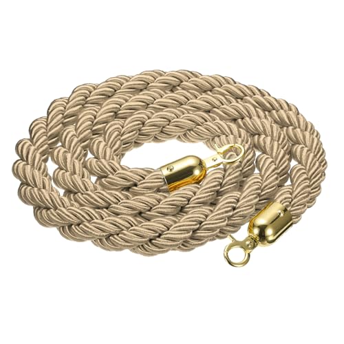 MECCANIXITY Twisted Stanchion Rope 6.6Ft/2M Barrier Rope w Hooks - color: Champagne Golden, size: 6.6 Ft