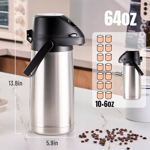 PARACITY Airpot Coffee Dispenser with Pump, 64.2 oz Stainless Steel Carafe