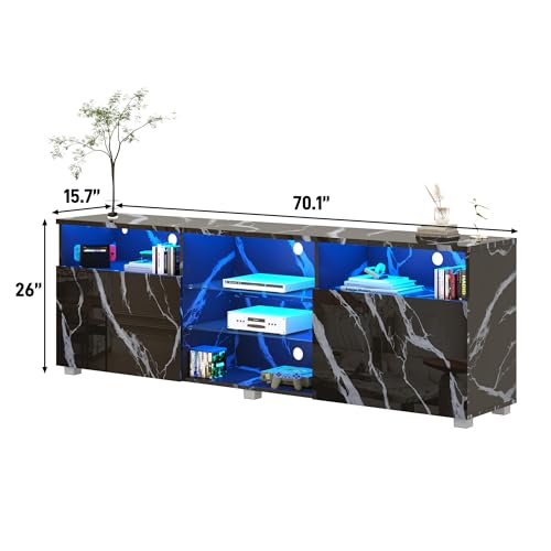 St.Mandyu LED TV Stand for 75/80 inch TV, Modern Television Table Center Media Console with Drawer and Led Lights, High Glossy Entertainment Center for Living Game Room Bedroom(Black Marble) - color: Black Marble, size: TV Stand for 75/80 inch TV