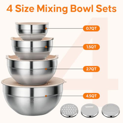 Stainless Steel Mixing Bowls with Lids Set, 4 Pack Cooking Bowls