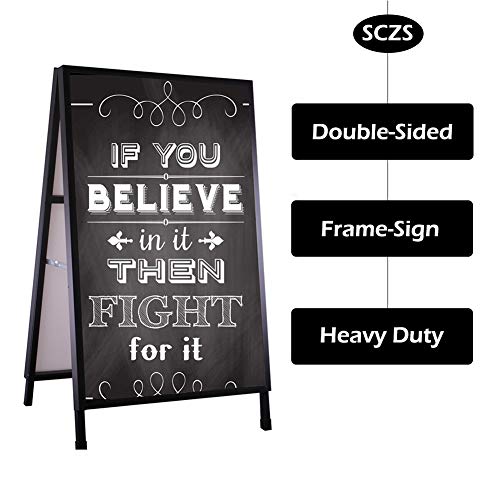 24x36 Inches Double Sided Heavy Duty Slide-in Folding A-Frame Sidewalk Curb Sign Stand Display Poster Boards Poster Holder Frame Chalkboard Sign, (Black-Metal)