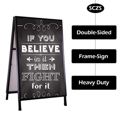 24x36 Inches Double Sided Heavy Duty Slide-in Folding A-Frame Sidewalk Curb Sign Stand Display Poster Boards Poster Holder Frame Chalkboard Sign, (Black-Metal)