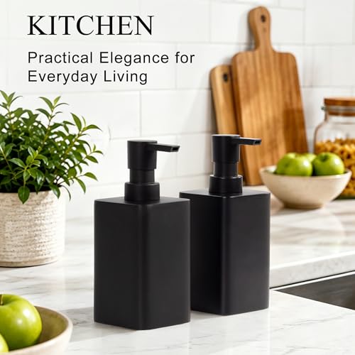 YMXYJM 2 pcs Hand Soap Dispenser Set - 11oz Refillable Resin Liquid Soap Dispensers with Rustproof Pump, Lotion Dispenser Includes Silicone Funnel for Bathroom Countertop or Kitchen, Black - color: Black
