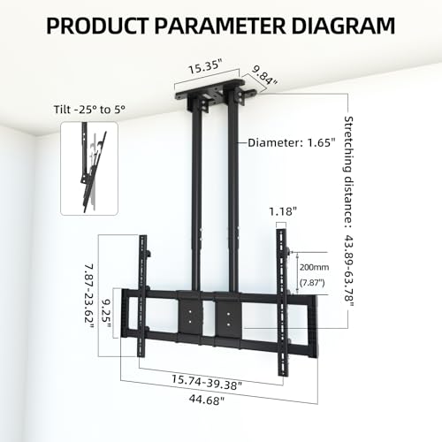Ceiling TV Mount for 60-120 inch TV Hold 220 lbs, 20 Height Levels