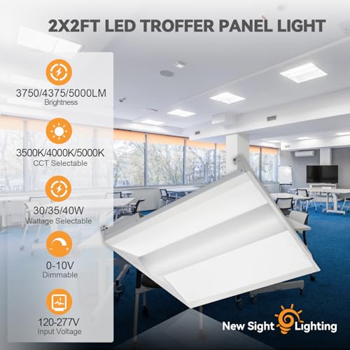 2x2 LED Troffer Center Basket Panel, 30W/35W/40W-Up to 5000 Lumens, 3500K/4000K/5000K Adjustable, 120-277Vac, 0-10V Dimmable Drop Ceiling Lights, UL Listed, 4PK - color: 2X2 FT, size: 4 Pack