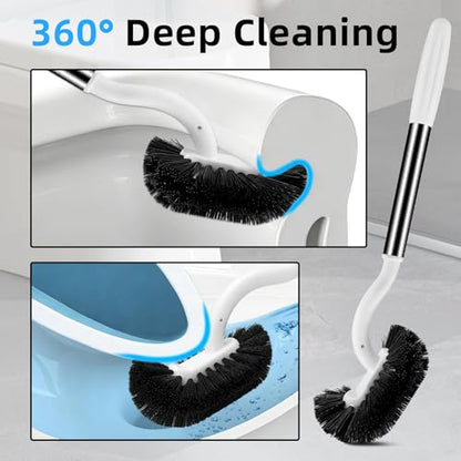 AONEZ Toilet Brush Set, Deep Under-Rim Cleaning, Vented Holder, White