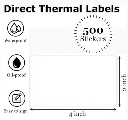 4" x 2" Thermal Labels Printable Shipping Label Stickers with Strong Adhesive, Large White Sticker Square Labels for Mailing, Shipping, Compatible with Most Thermal Printers (4" x 2"-500pcs) - style: 4" X 2"-White-500PCS