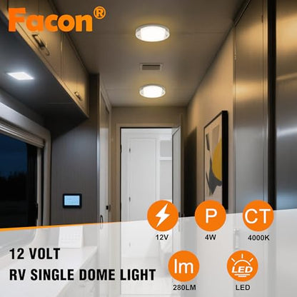 Facon 12V RV Oval Pancake Light, Length: 6'', 4000K Nature White Light, 12Volt Interior RV Ceiling Dome Light with On/Off Switch, for RV Motorhomes Camper Caravan Trailer Boat - size: Switch Only, 1 Pack